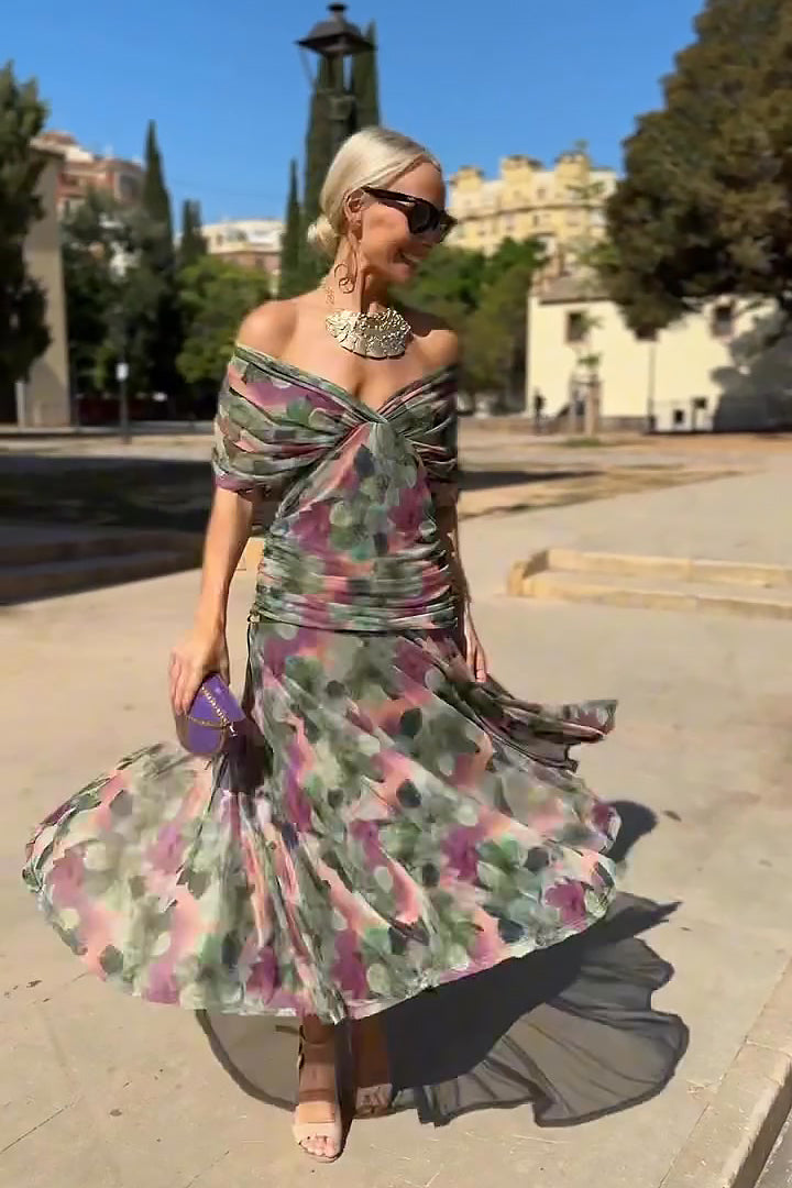 Blush pink pleated V-neck maxi dress for women, a beautiful wedding guest or party outfit.