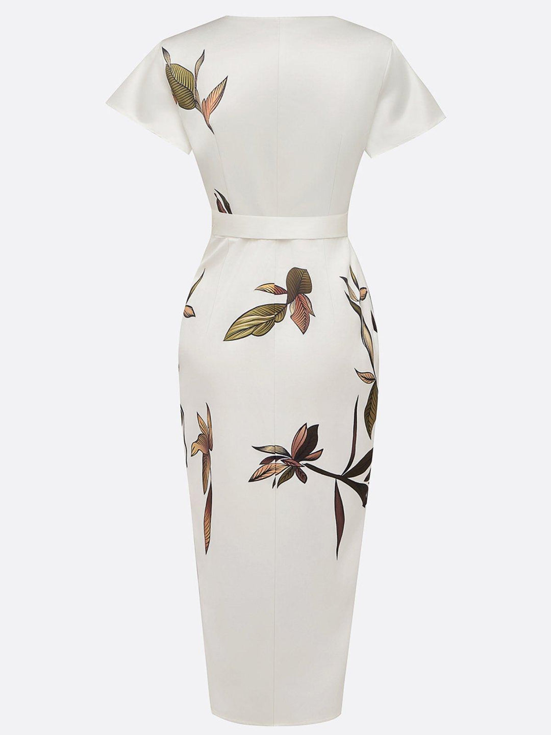 Versatile women's printed V-neck midi wrap dress for wedding guests, cocktail parties, and summer events.