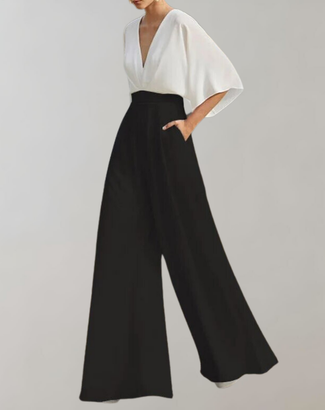 Chic women's wide leg evening jumpsuit. Elegant, flowy, and perfect for parties.