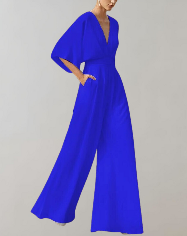 Flowy wide leg jumpsuit for women, an elegant choice for evening wear & special occasions.