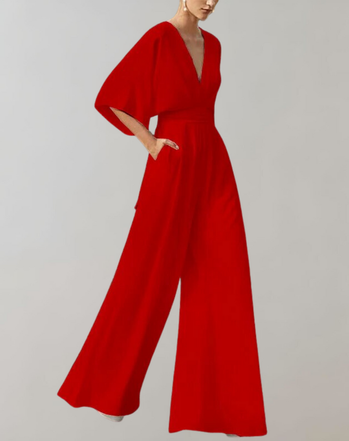 Comfortable & elegant women's wide leg jumpsuit, perfect for sophisticated evening events.