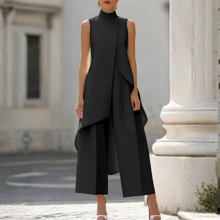 Sleeveless wide-leg jumpsuit for women, featuring a chic drop waist. Ideal for evening wear or a statement piece.