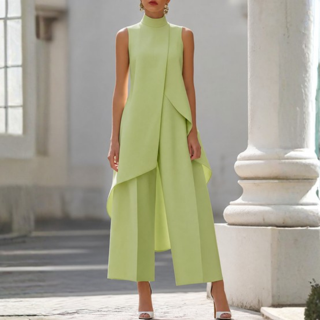 Fashionable women's wide-leg jumpsuit, a versatile outfit for casual chic or elegant formal wear with a drop waist.