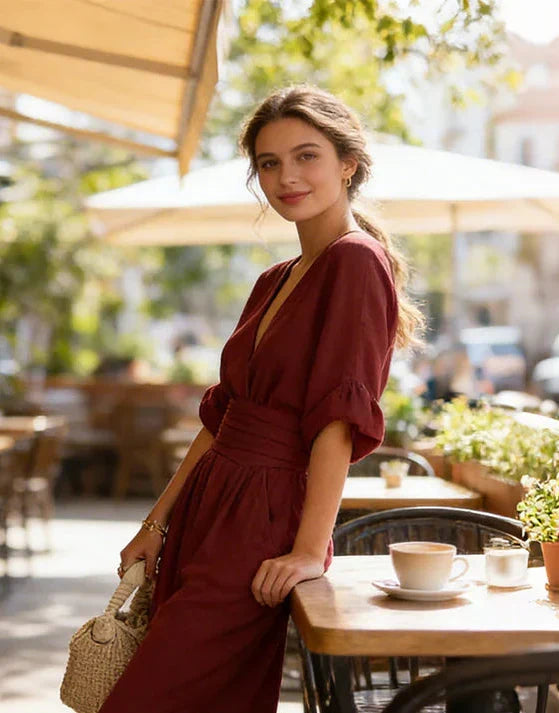 Versatile women's elegant wide-leg wrap jumpsuit, suitable for formal parties or casual outings.