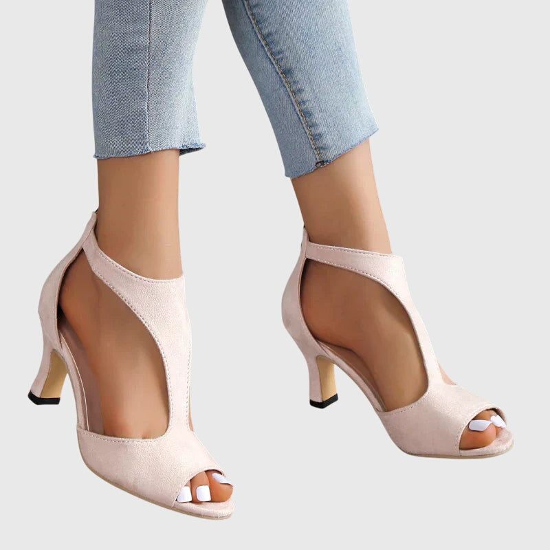 Elizabeth pink cutout heel with open toe; versatile spring/summer women's footwear, UK 4-12.
