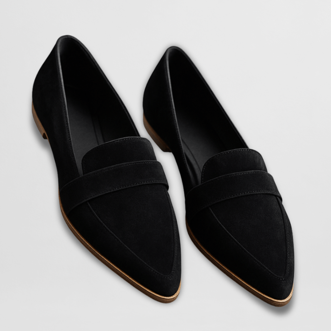 Black Emily women's slip-on loafers — versatile everyday flat shoes with low heel and padded insole
