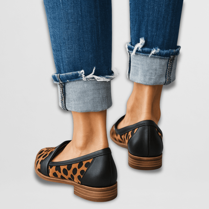 Group shot of khaki, gray, black and leopard Emily loafers — women's comfortable flat loafers for summer