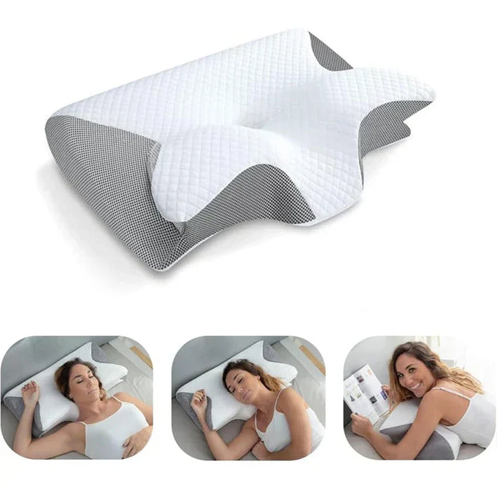 Orthopedic memory foam cervical pillow providing neck & back pain relief, a sleep aid for side/back sleepers.