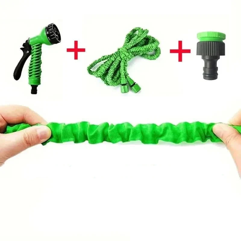 Compact expandable garden hose for easy storage. Ideal for patio cleaning, car wash, and general outdoor use.
