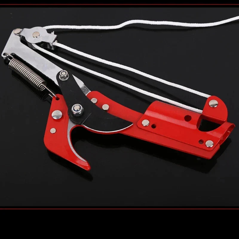 Heavy-duty pole pruner for effective tree pruning, featuring a sturdy rope-pull system for high branch cutting.