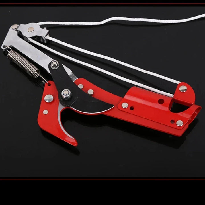 Heavy-duty pole pruner for effective tree pruning, featuring a sturdy rope-pull system for high branch cutting.