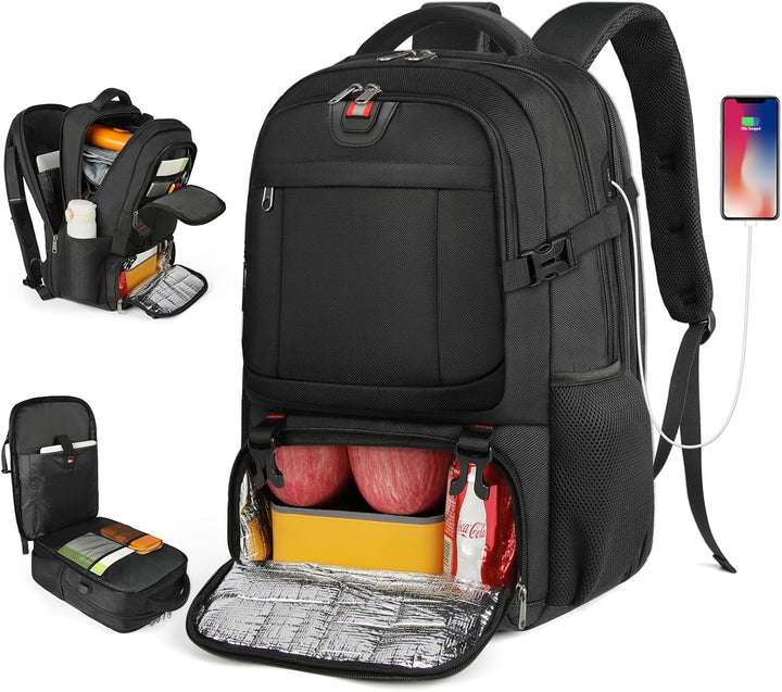 Extra-large unisex travel backpack with USB charging port & insulated pocket, ideal for long trips.