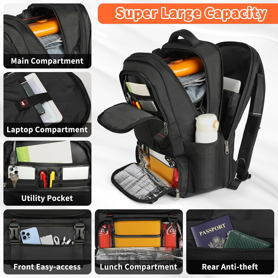 Durable unisex laptop backpack with integrated USB port, insulated pocket & ample space for travel.