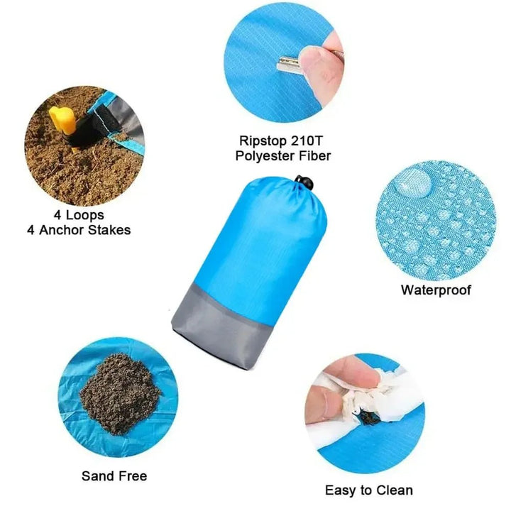 Foldable, lightweight beach blanket for outdoor fun; sandproof & waterproof for picnics.