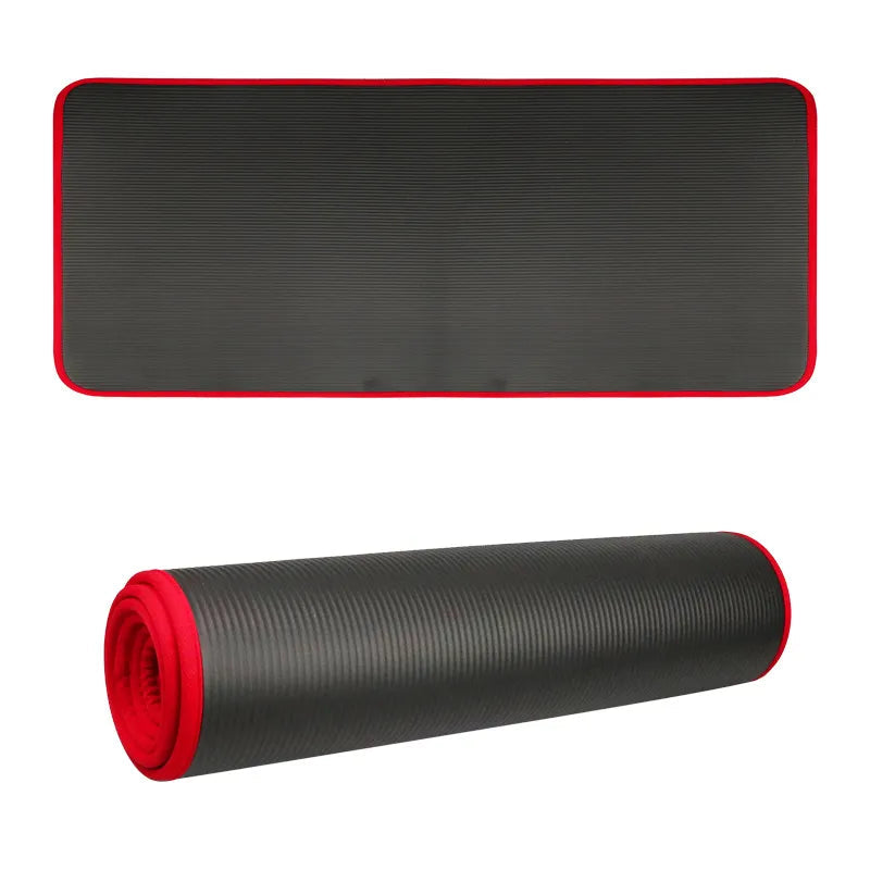 Extra thick yoga mat with non-slip surface, ideal for comfortable workouts & joint protection in your home gym.