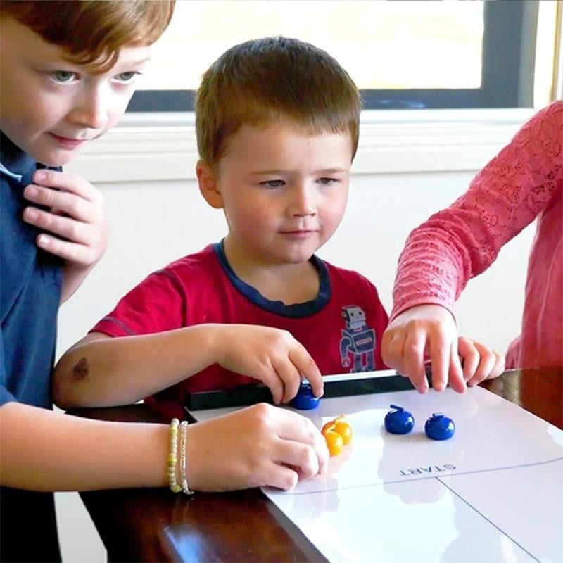 Family Tabletop Curling Game setup. Fun indoor board game for kids & adults on game night.