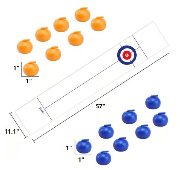 Happy family playing the engaging Tabletop Curling Game together. Perfect indoor activity & party game.