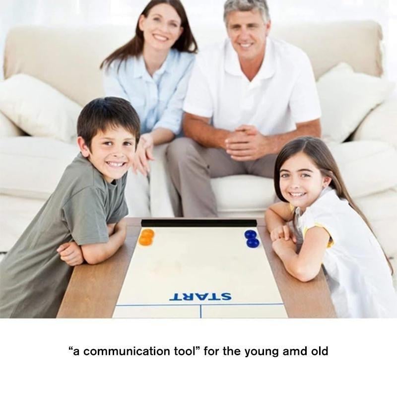 Portable tabletop curling game set with magnetic stones & smooth mat. Great for family fun.