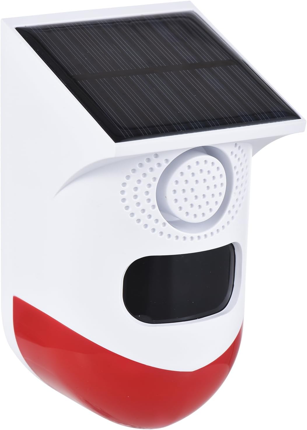 Feronix outdoor solar motion sensor alarm with 120dB siren & LED strobe for home & yard security.