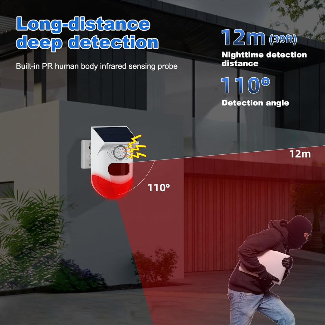 Durable waterproof solar motion sensor alarm for effective outdoor security in gardens, farms & yards.
