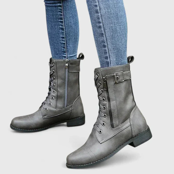 Ash New York Fiona light brown lace-up ankle boots with side zip, low-heel casual women's boots