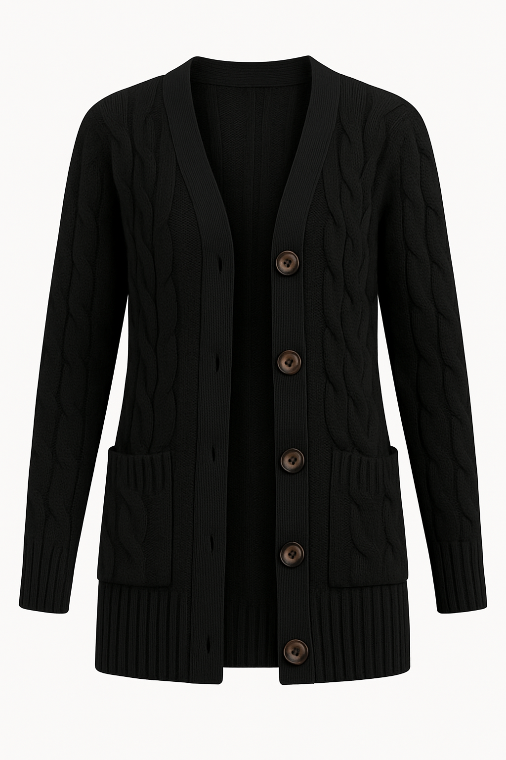 Fiona women's spring cardigan, cable knit in blue or black, lightweight layering knitwear for casual UK fashion