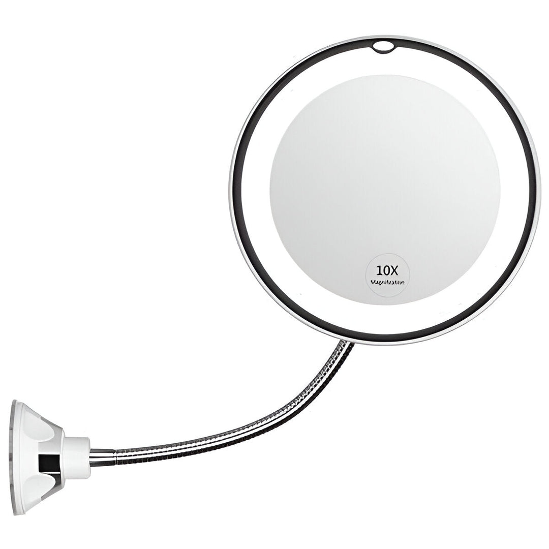 Flawless LED makeup mirror with 10X magnification for detailed beauty routines. Perfect for cosmetic application.