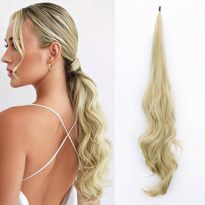 Synthetic wrap-around ponytail hair extension, easy styling for women's hair volume & length.