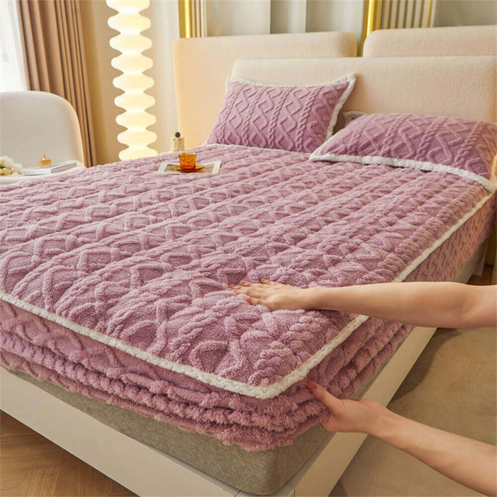 Soft, anti-static fitted mattress cover. Washable, fluffy, and cozy for luxurious winter bedding.