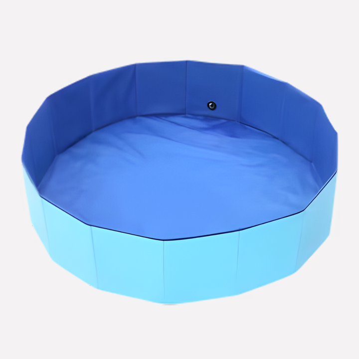 Portable foldable dog pool for outdoor pet cooling and summer fun. Features durable, anti-slip design for safe play.