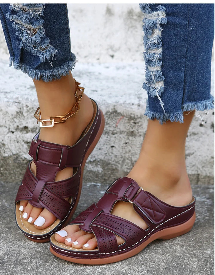 Cushioned footbed of women's orthopedic sandals, providing all-day comfort and support.