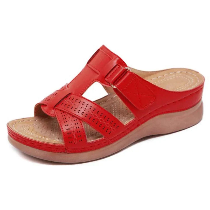 Side profile of women's walking sandals, showcasing the thick, shock-absorbing sole.