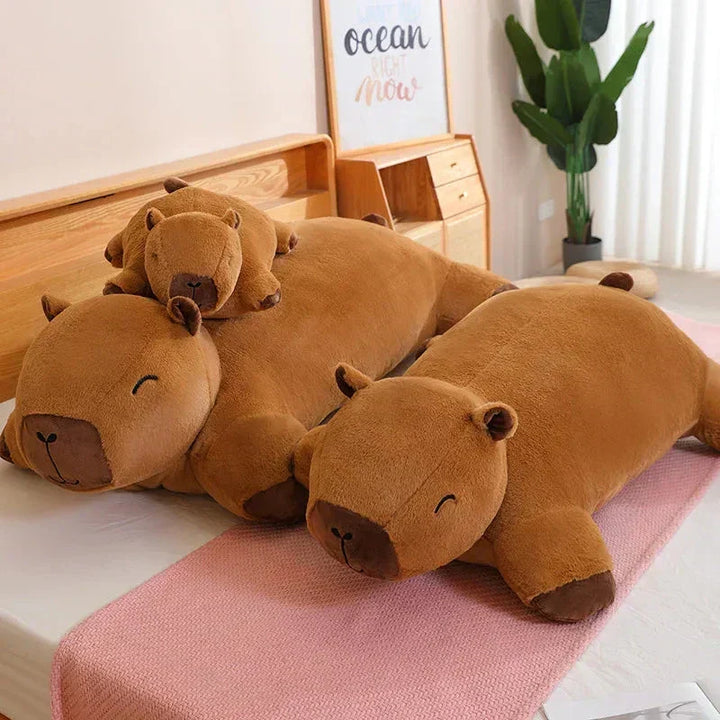 Cute giant capybara plushie, a soft animal toy & stress relief comfort item for all ages.