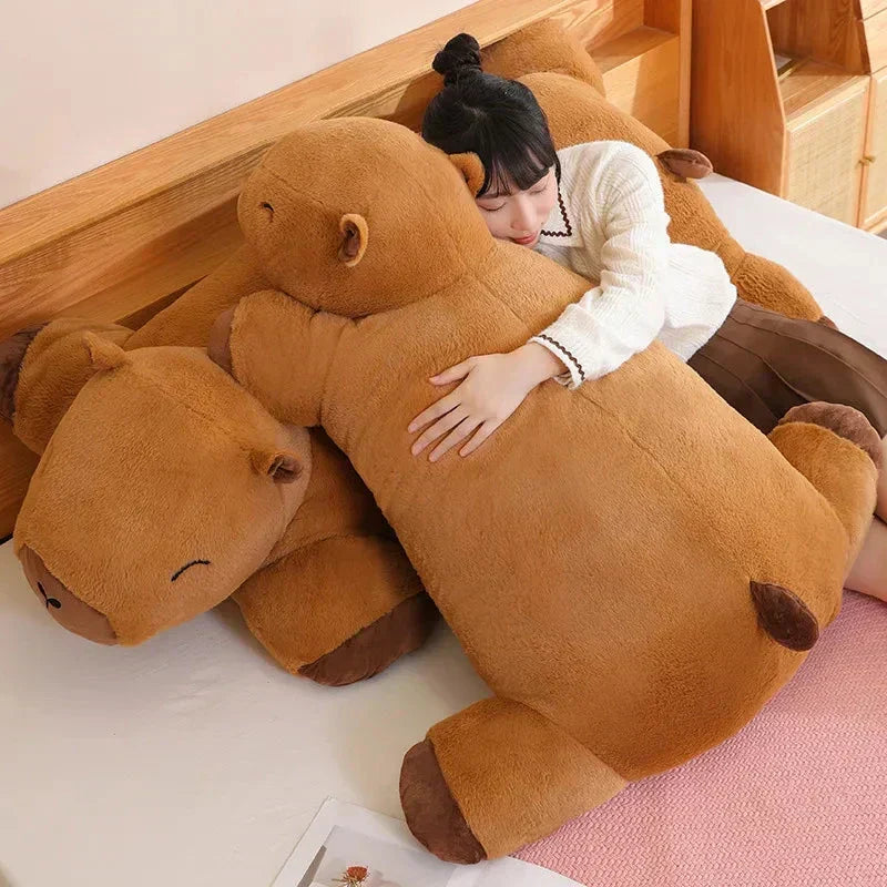 Big capybara plush for anxiety relief. A soft, large animal toy, great unique gift for adults.