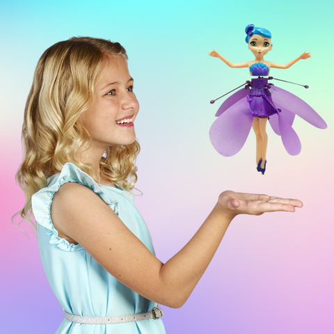 Rechargeable fairy princess flying toy for girls, featuring vibrant LED lights and interactive control.