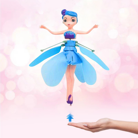 Kids' interactive flying princess doll, a hand sensor toy with colorful LEDs, perfect for indoor fun.