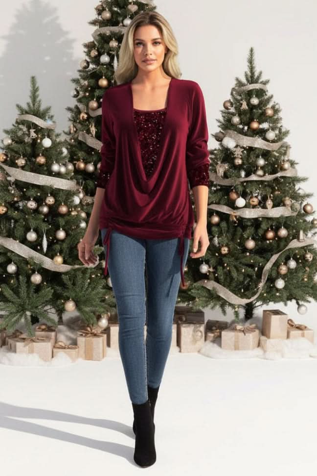 Glamorous women's sequin top with a plunging neckline, perfect for evening parties & special occasions.