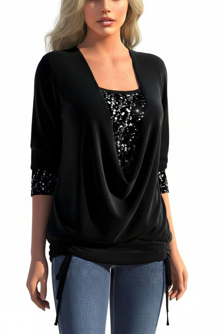 Fashionable women's sequin plunging neck top, a glamorous choice for parties & special evening events.