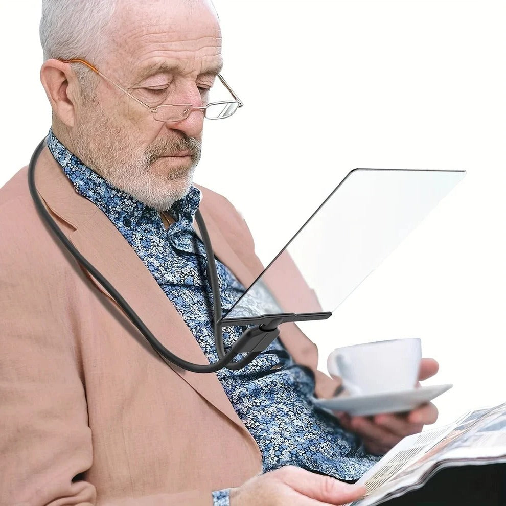 Hands-free magnifying glass with flexible neck for detailed reading, crafting, and hobbies. Portable vision aid.