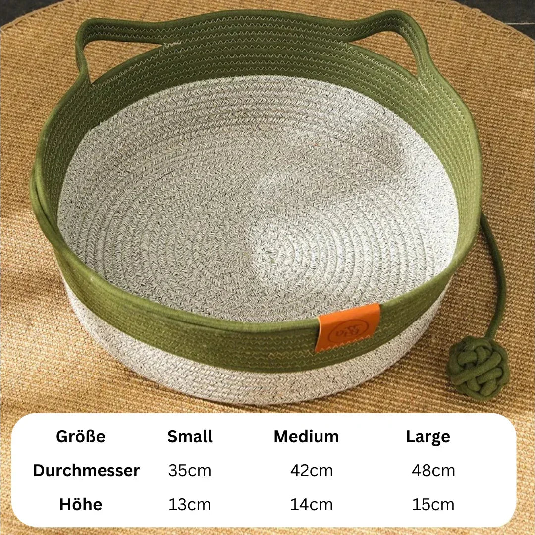 Cozy handwoven cotton rope DreamNest cat bed for a comfortable, stylish, and eco-friendly pet sleep experience.