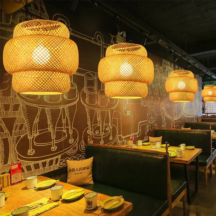 Natural style handwoven rattan pendant light, ideal for creating a rustic, organic, or bohemian ambiance.