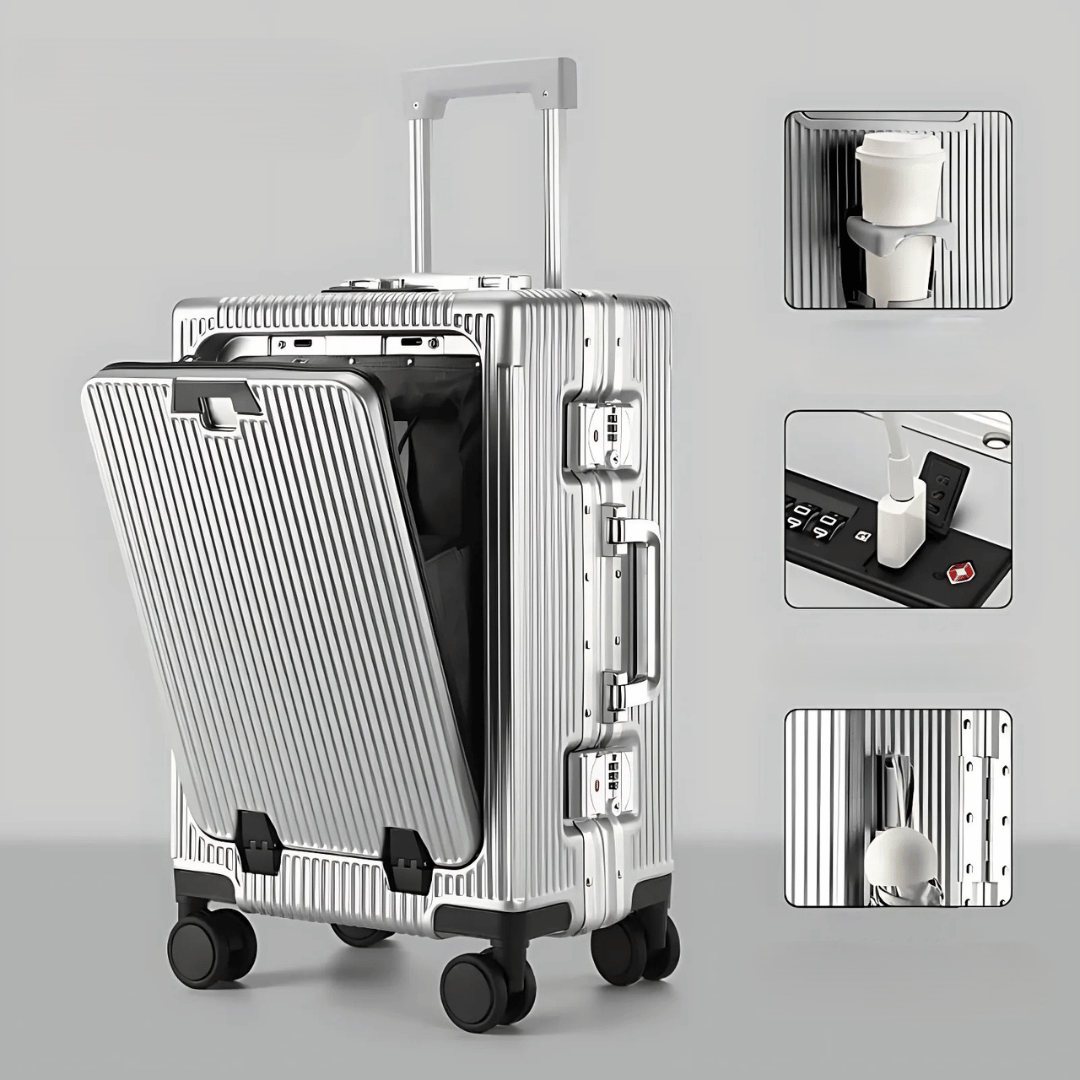 Essential carry-on for short trips. Hard-shell, integrated USB charging, and convenient front pocket.