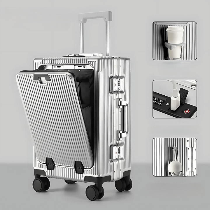 Essential carry-on for short trips. Hard-shell, integrated USB charging, and convenient front pocket.