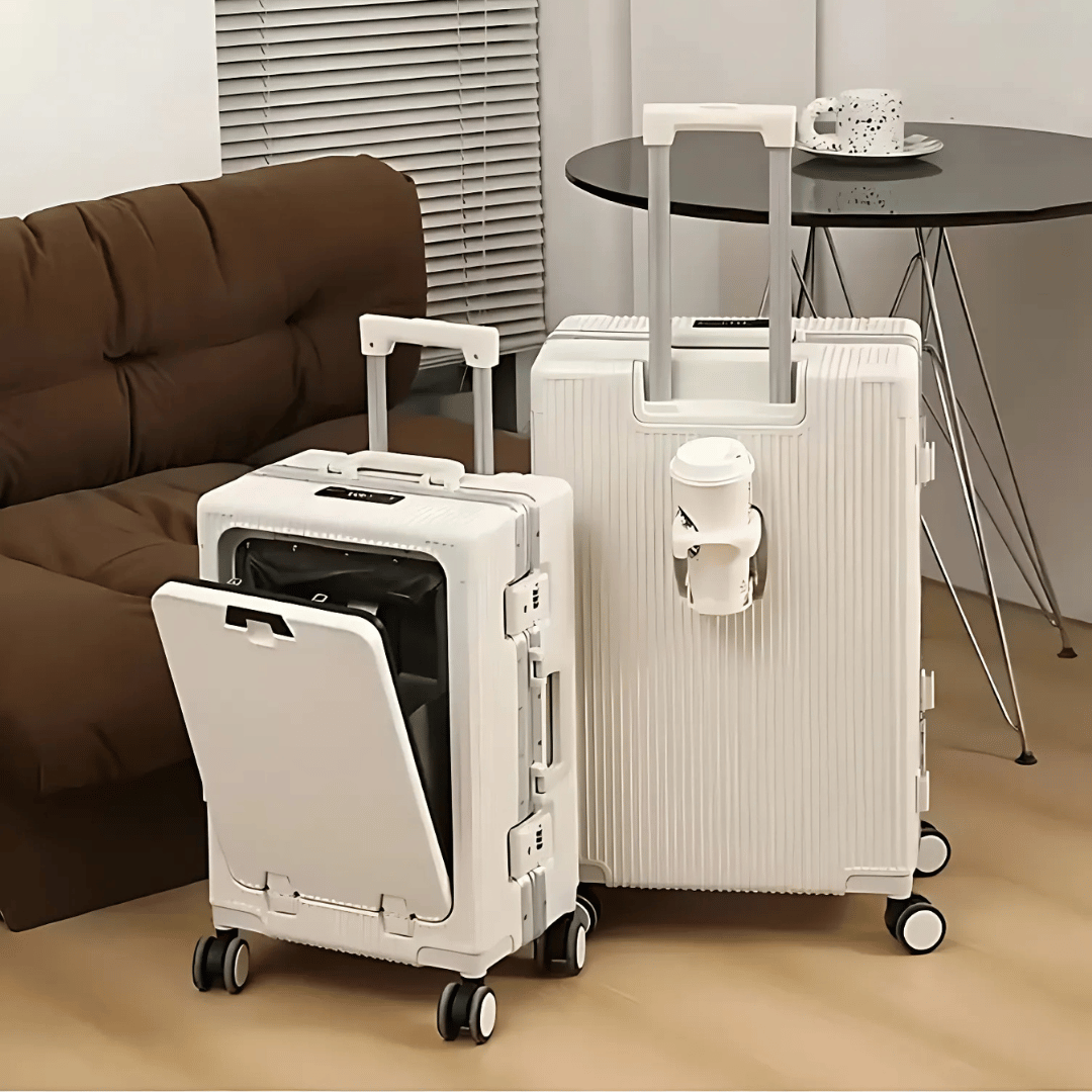 Manhattan Pro smart carry-on suitcase. Durable hard-shell, spinner wheels, and TSA lock for secure travel.