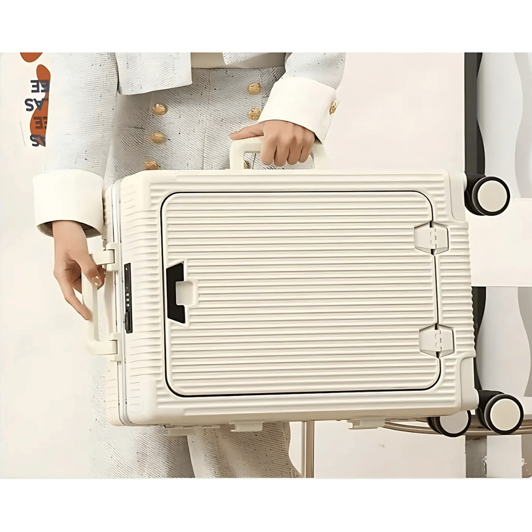 Tech-enabled carry-on luggage for digital nomads. Features USB charging and secure front access pocket.