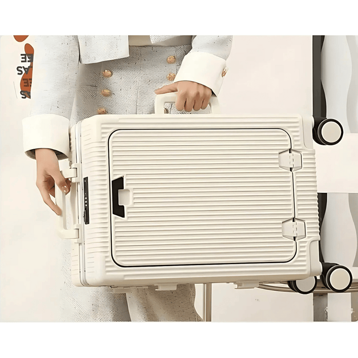 Tech-enabled carry-on luggage for digital nomads. Features USB charging and secure front access pocket.