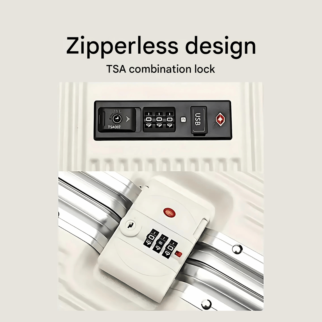 Modern hard-shell luggage, perfect for carry-on. Offers USB charging and smooth 360° spinner wheels.