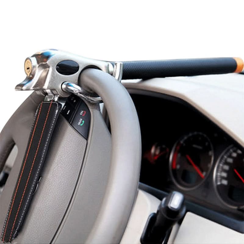 Adjustable heavy-duty anti-theft steering wheel lock. Universal car security device for enhanced auto safety.