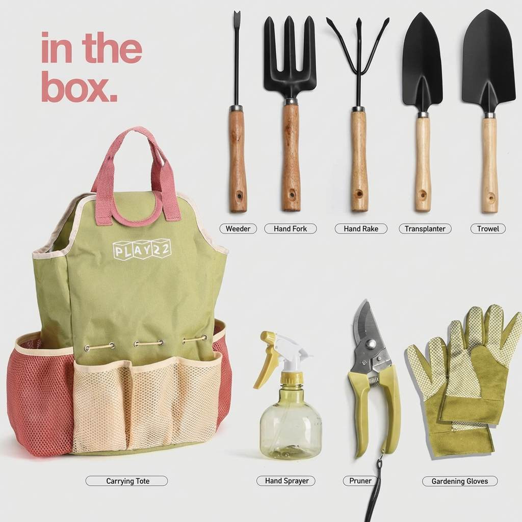 Ergonomic gardening set for unisex use, featuring sturdy hand tools for planting, pruning, and soil preparation in any garden.