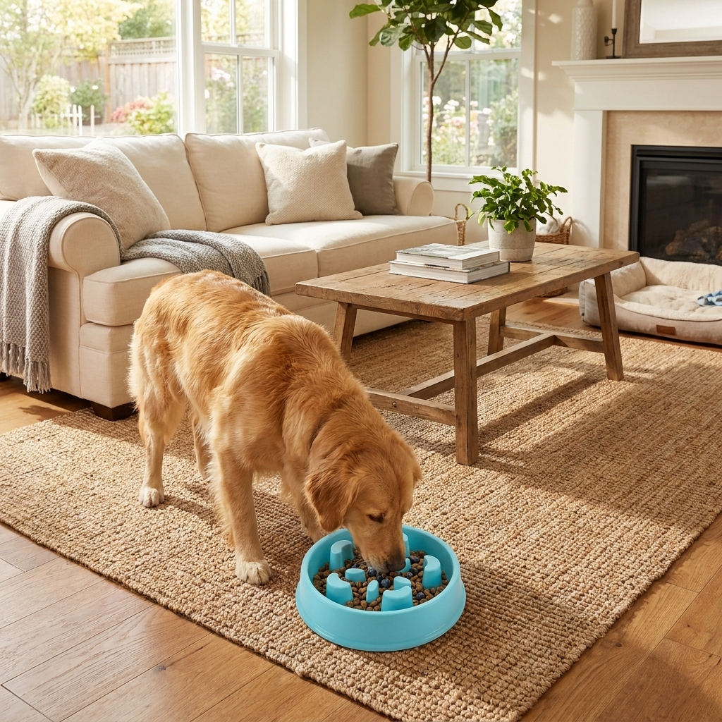 Green anti-choke slow feeder dog bowl, promoting healthy eating & improved digestion for pets.